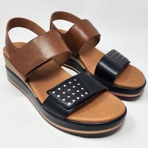 Mephisto Sandals Women EU42/US12 Swena Brown & Black Leather Comfort Wedge Shoe